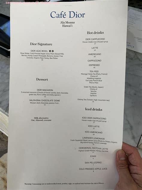 cafe Dior menu prices